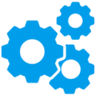 Mechanical gear icon in blue